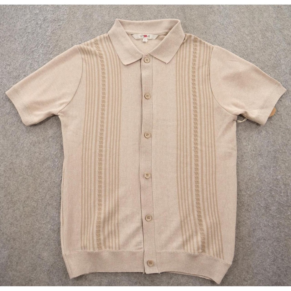 Beige Button-Up Short Sleeve Polo